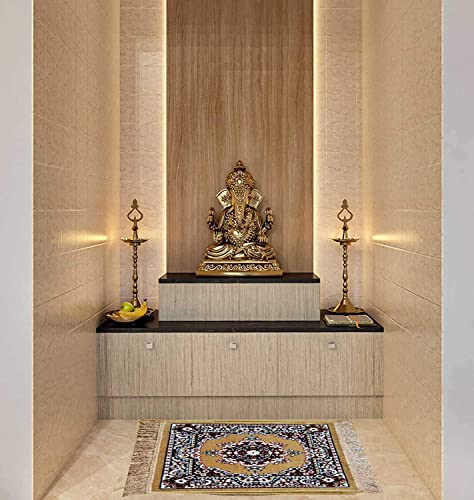 Image of Velvet Fabric elvet Pooja Mat for Sitting On Floor | Comfortable Eating Aasan for Home | Decorative Sitting Mat for Meditation & Mandir | Floral - Purple & Beige