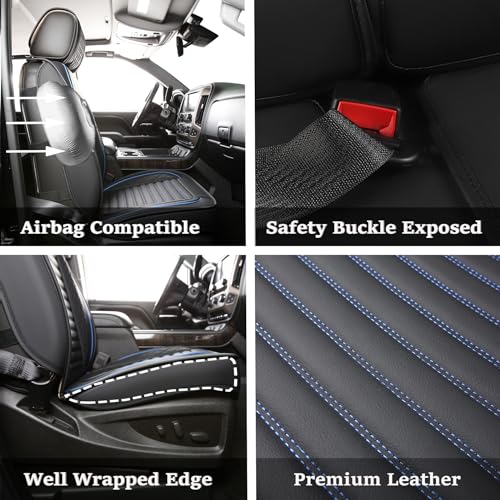 Image of JOJOBAY Chevy Silverado Seat Covers,GMC Sierra Seat Covers,Custom Fit 2007-2026 1500 2500HD 3500HD Crew Double Extended Regular Cab,LT LZT RST Trail Boss(Front Pair,Black Blue)