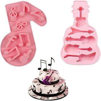 Cestony 2Pcs Music Note Guitar Silicone Molds for DIY Cake Fondant Biscuit Cookies Sugar Pudding Chocolate Hard Candies Dessert Decor
