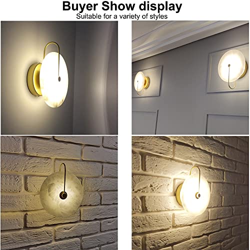 Image of Retro 5W Wall Lamp Fixture 10 inch Marble Stone Round Lampshade Bedroom Bedside Light LED SMD 2835 Wall Mounted Light Indoor Lighting Hotel Living Room Warm White 3000K Gold