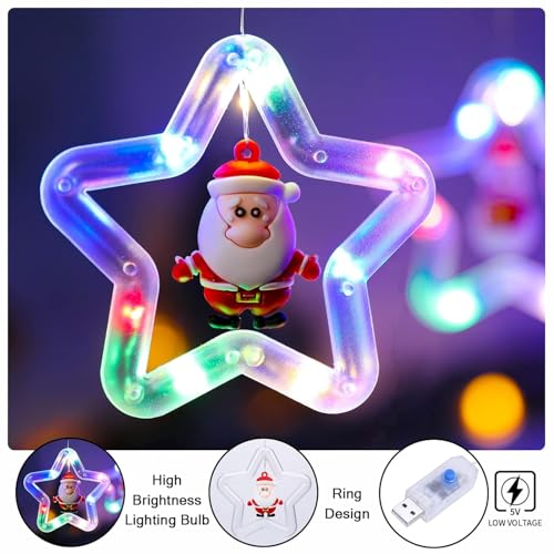 Image of V.E.S.P.A 3.5-Meter Window Christmas Lights - 10 Star Design for Indoor and Outdoor Holiday Decor, Electric Incandescent String Lights (Warm White)