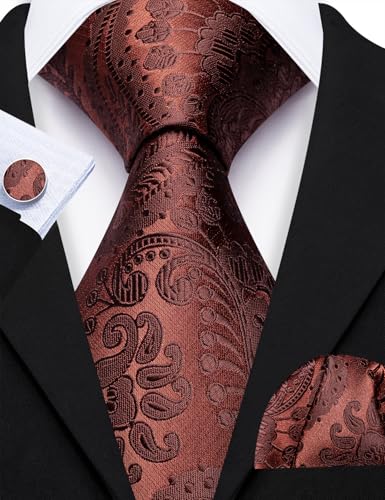 Image of Barry.Wang Paisley Tie Fashion Set Hanky Cufflinks Neckties for Men Woven Silk