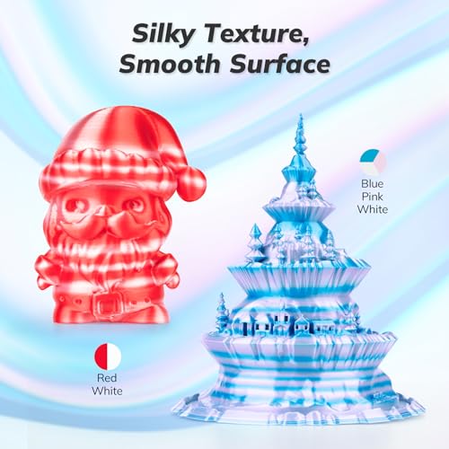 Image of AMOLEN Silk PLA 3D Printer Filament Bundle, Shiny Multicolor Rainbow Filament 1.75mm Pack, Fast Color Change 3D Printing Filament, Red White & Blue Pink White, 1KG X 2 Spools