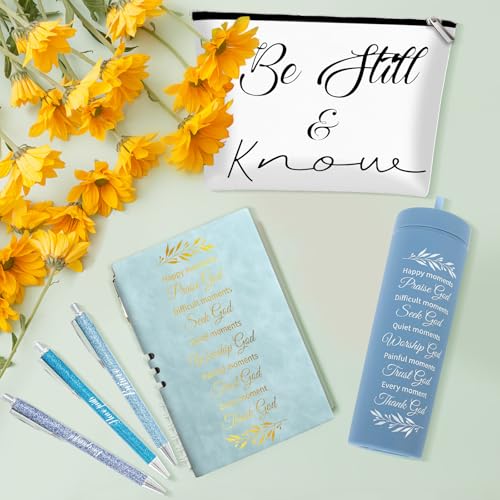 Image of 6 PCS Christian Gift for Women Includes 16 Oz Tumbler Be Still and Know Makeup Bag Bible Religious Notebook and Pens, Christmas Pastor Appreciation Gifts for Sunday School Church Welcome