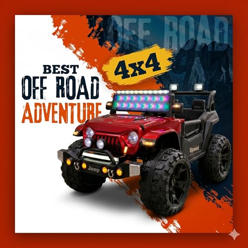 Image of kidsROAR Electric Ride-On Jeep for Kids | Remote Control 12V Battery Operated Rechargeable Big Car with LED Lights Music | Boys & Girls Age 3 to 7 Years (RED)
