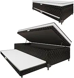Cama Box Baú com Colchão de Espuma acoplado e Auxiliar de Espuma Copenhague Solteiro 88cm