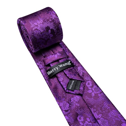Image of Barry.Wang Men Tie Set Floral Paisley Silk Necktie Pocket Square Cufflinks Formal Wedding Party Business