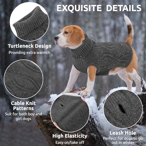Queenmore Hundepullover mittelgroße Hunde, warm und bequem, Stretch Strickpullover für Dackel, Bichon Frisé, Mops, Jack Russell Terrier, Greyhound, Boston Terrier (Grau, M)