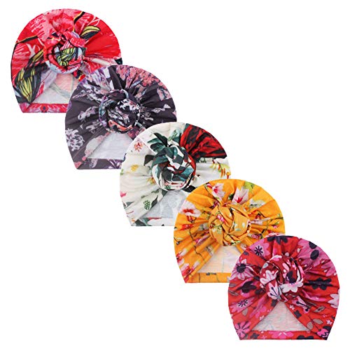 Toddler Kids Floral Hat 5Pc Headwear Knotted Girl Accessories Baby Turban Baby Care Beani𝐞s For Boys (B, One Size) #TOP10