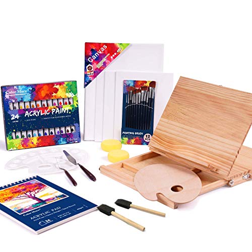 Acrylic Paint Kit, 51 Piece Professional Painting Supplies Set, Includes Wood Table Easel, Painting Brushes, Acrylic Paints, Palette and Acrylic Painting Pad,Acrylic Paint Set for Artists, Students - Thumbnail 6