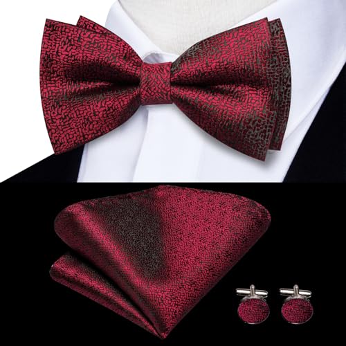 Image of Dubulle Suspender and Bow Tie for Men Paisley Solid Mens Suit Braces Pretied Bowtie and Handkerchief Cufflinks Formal Wedding