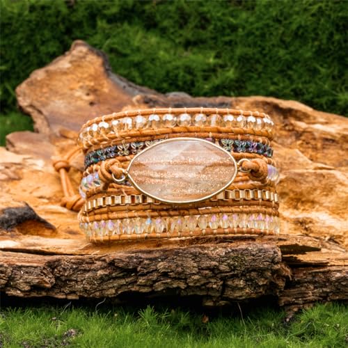 Image of YGLINE Natural Stone Beaded Healing Wax String 5 Wraps Bracelets