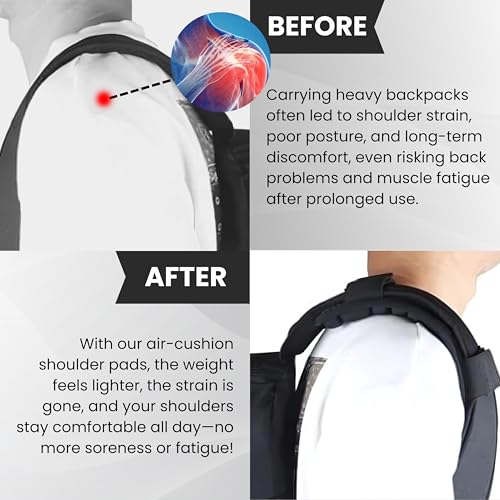 Image of LITEWEIGH AIRBAG Shoulder Strap Pad | Ergonomic, Air Suspension Technology | Reduce Shoulder Strain by 30% | Adjustable Anti-Skid Design | Perfect for Backpacks, Cameras & More |34cm| Pack Of 1(Black)