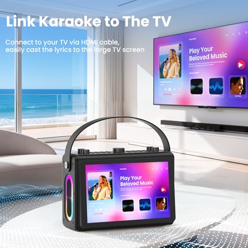 Image of Karaoke Machine with Lyrics Display, Built-in 10.1 inch HD Screen | Supports WiFi HDMI Bluetooth USB TF and Echo, Portable Karaoke System for Adults, with 2 Wireless Microphones for Home Party