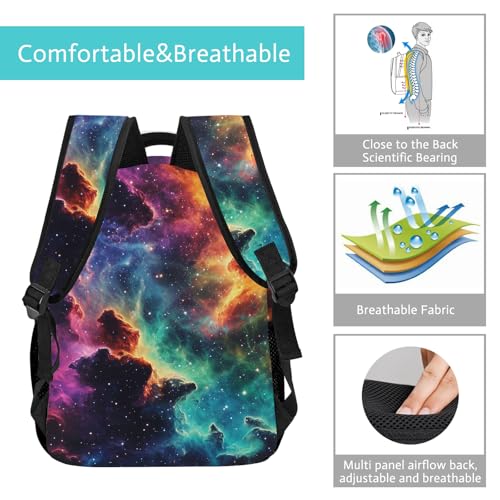 GNEW Kids Space Backpack for Boys Girls, Galaxy Backpack,Universe Nebula Bookbags, Large Capacity 16.5 Inch Elementary Middle High School Bookbag Travel Laptop Backpack, Colorful3