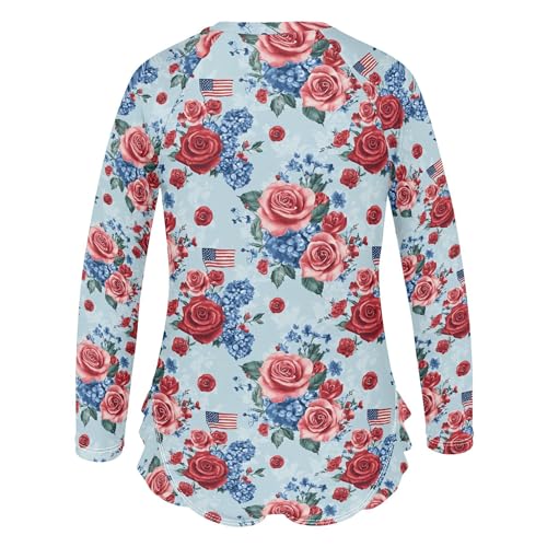 Independence Day Rose American Flag Girls Long Sleeve Rashguard Swimsuit UV Protection One-Piece Swimwear B04047923
