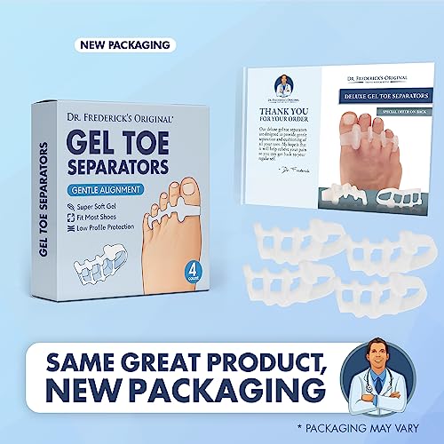 Dr. Frederick’s Original Gel Toe Spreaders - 2Pcs- Gel Toe Spacers - Bunion Toe Separators - Temporary Bunion Corrector - Gel Orthotic For Overlapping Toes - For Men/Women - One Size #TOP1