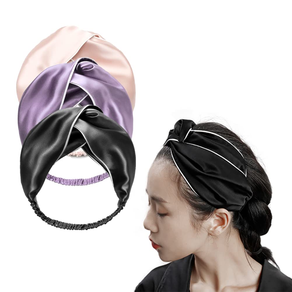 Satin Headband for Women - Wide Silk Hair Band, Elastic Plain Stretchy Headbands for Girls and Adults (Purple) - Image 3