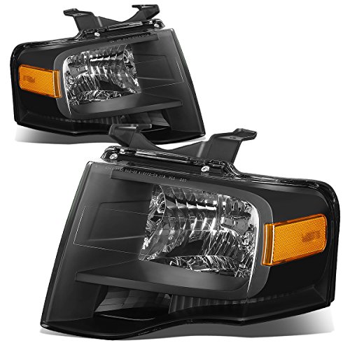 Pair of Black Housing Amber Corner Headlight Lamps Kit Compatible with Ford Expedition U324 07-14