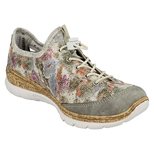 Image of Rieker N42V1 Nikita Women's Sneakers - Lightweight Walking Slip-On Sneakers with Floral Design, Elastic Bungee Lacing & Cushioned Durable Sole for Comfort
