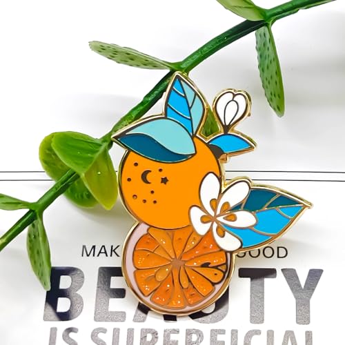 Image of Orange Flower Enamel Pin - Fruit Series | Premium Enamel Pin - Statement Lapel Pin - Plated Badge for Clothing, Bags, Hats, Jackets, and Lanyards