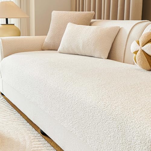 柔らかく厚手のプラッシュソファカバー、1?4人掛け用のユニバーサル滑り止めL字型ソファカバー、洗えるプロテクタースリップカバー Beige 70x150cm