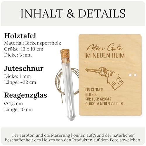 ZUKLA Verpackung für Geldgeschenke - 13 x 10 cm - mit Reagenzglas - Geschenke für Einzug - Einweihungsgeschenk Haus - Einzugsgeschenke Wohnung