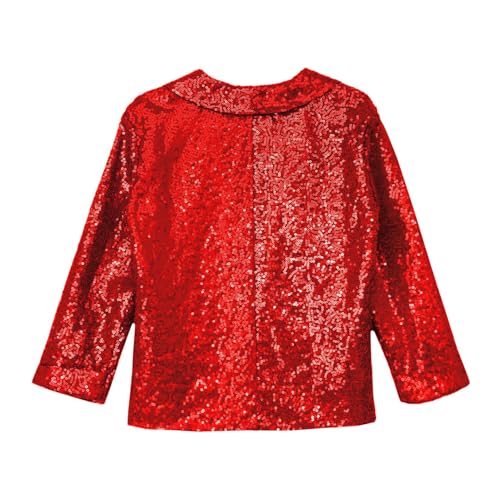 Choomomo Kids Sparkly Sequin Coat Lapel Long Sleeve Fully Lined Jacket Top for Latin Jazz Disco Dance4