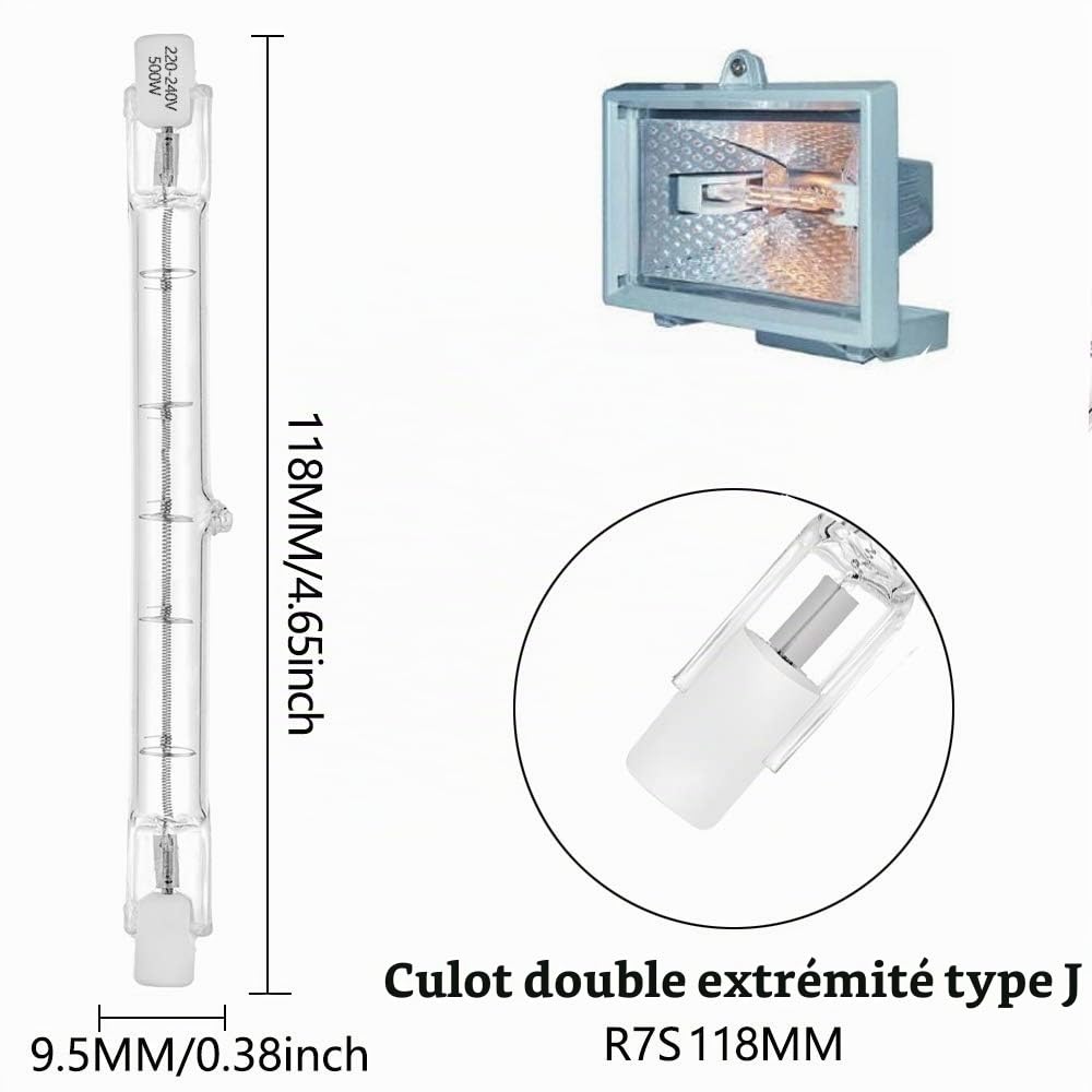 Dimmable Ampoule Eco halogène R7S 118mm,400W=500W, 230V 7750lm blanc chaud T3 J118 Projecteur Halogène Linéaire pour l’éclairage de paysage, sécurité, lampadaires (paquet de 5)