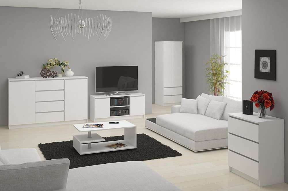 Cómoda AKORD K120 Blanco 120 cm 8 cajones frente en color Blanco 120x40x99 cm
