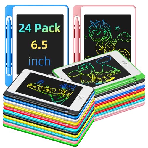 24 Pack LCD Writing Tablet for Kids 6.5 Inch Colorful Doodle Board Drawing Tablet Erasable Reusable Electronic Drawing Pads Educational Learning Toys Birthday Gifts for Girls Boys Age 3 4 5 6 7 8