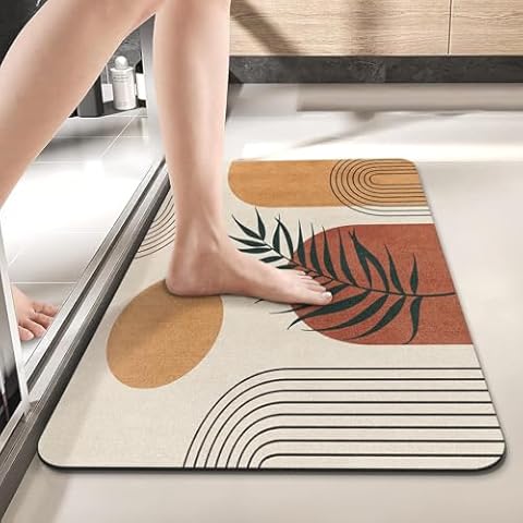 Arttown Boho Mid Century Quick Dry Bath Mat Cover