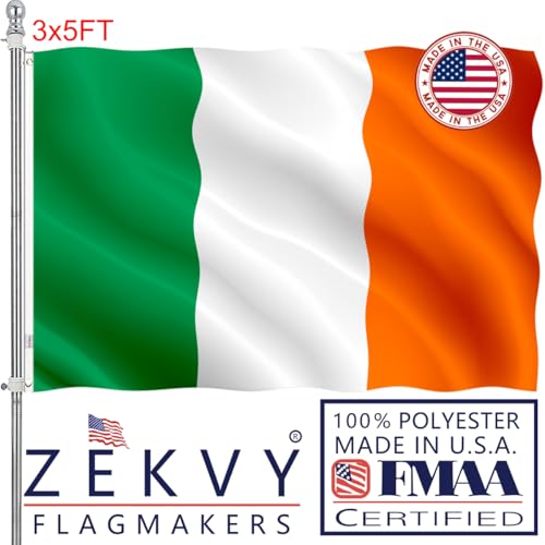 ZEKVY Irish Flag 3x5 Outdoor Made in USA - Double Sided Heavy Duty Vivid Color Irish National Flag Banners with 2 Brass Grommet