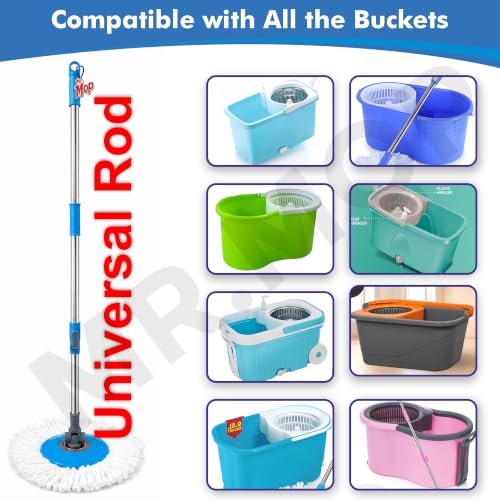 Image of Mr.Mop 360 Spin Universal Blue Stick Rod with 2 Microfibre White Refills - Magical Extendable Handle Pocha Rod for Floor Cleaning