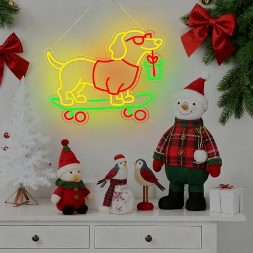 Image of Christmas Led Sign, Gift for Dachshund Women, Dimmable Dog Lover Gift for Christmas Decorations USB Powered 16.6x13.4in