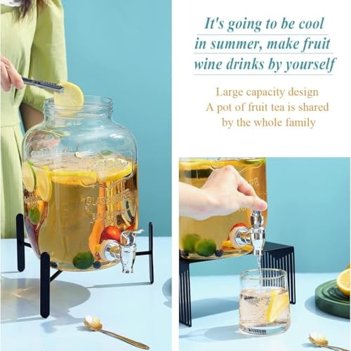 Image of 5 litres Mason Glass Beverage Dispenser with Metal Stand | Airtight Lid, Wide Mouth, Leak-Proof Spigot | Perfect for Detox Water, Infusions, Parties & Events