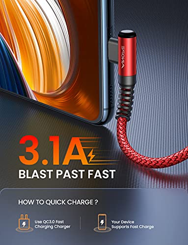 Image of AINOPE USB C Fast Charging Cable 3.1A Right Angle 10ft /3m USB to USB C Cable, Durable Nylon Braided Type C Cord Compatible with Galaxy S10 S9 S8 Plus, A51 A11 A10 A20, V50 V40 G8 G7