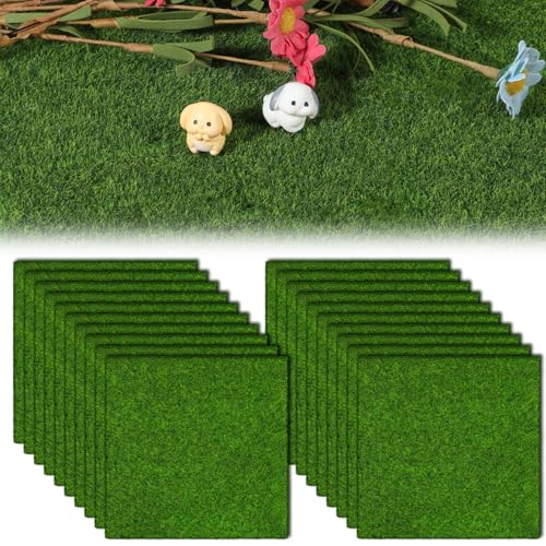 Aeaocvo 20 PCS Fake Grass for Crafts, 6 X 6 Inches Artificial Grasses, Realistic Small Fairy Garden Grass for Dollhouse Miniature DIY Decoration