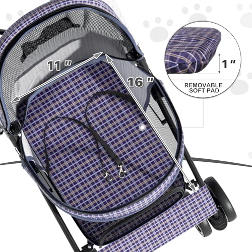 Image of MoNiBloom 4 Wheels Pet Stroller, Easy-Fold Umbrella Shaped Dog Cat Jogger Stroller w /Storage Bag & Visible Mesh for Small /Medium Dogs Cats Plaid