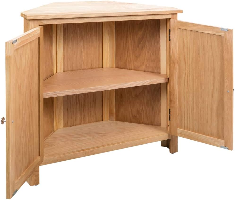 Brown Corner Cabinet for Hallway, Solid Oak Corner Cabinet for Dining Room, with Shelves for Living Room, Rustic Storage Furniture