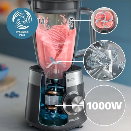 Philips 5000-Serie Standmixer - 1000 W. 2L maximales Fassungsvermögen. ProBlend Plus-Technologie. Spülmaschinengeeignete Teile. Schwarz (HR3020/20) – Bild 3