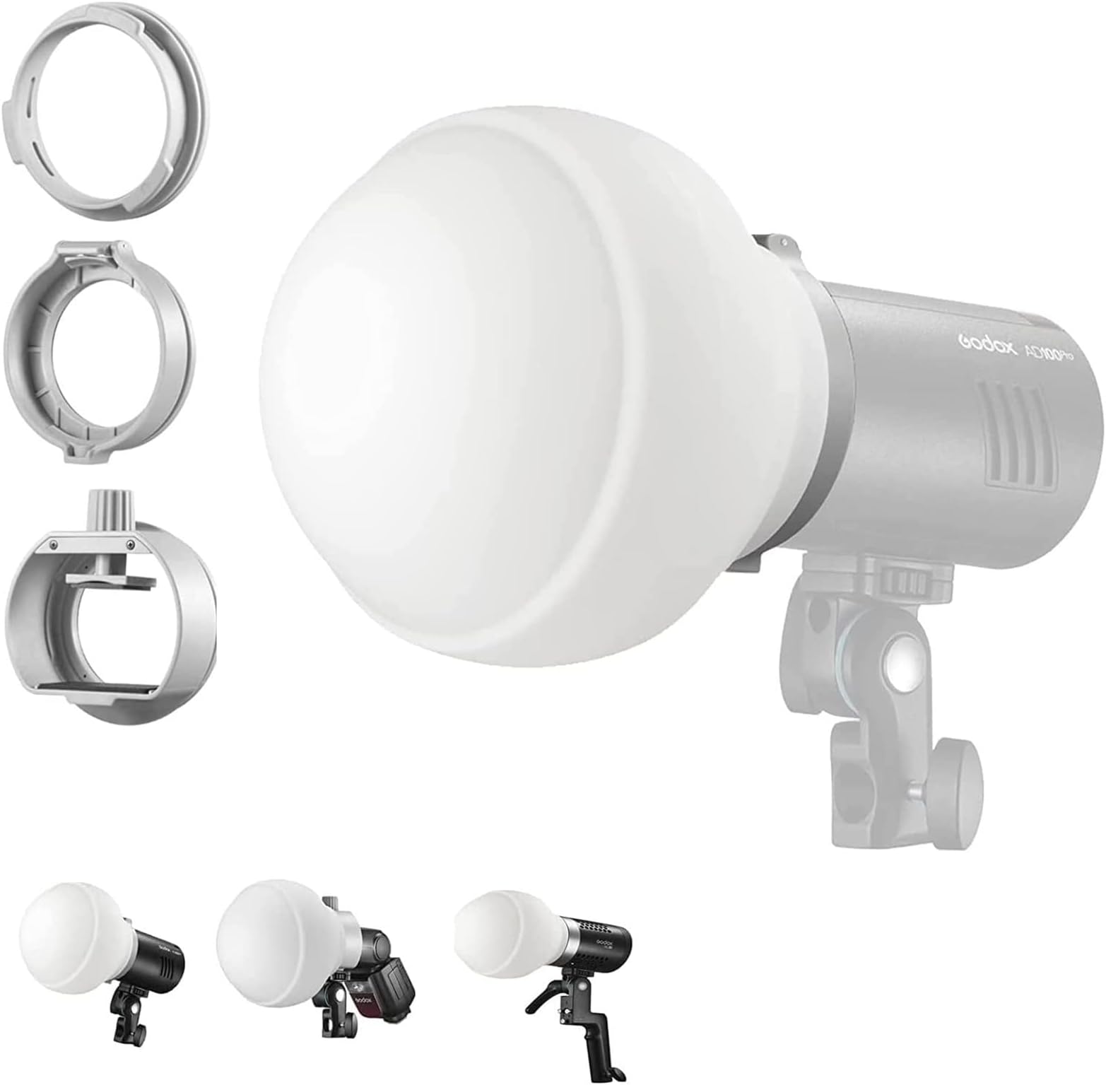 ML-CD15 Diffusion Dome Kit - Flash Light Diffuser for Godox V1 V100 AD100PRO AD200Pro II V860III V850II TT685II TT685 TT600 TT560II TT520II ML30 ML30Bi ML60 ML60Bi AD300PRO AD400PRO