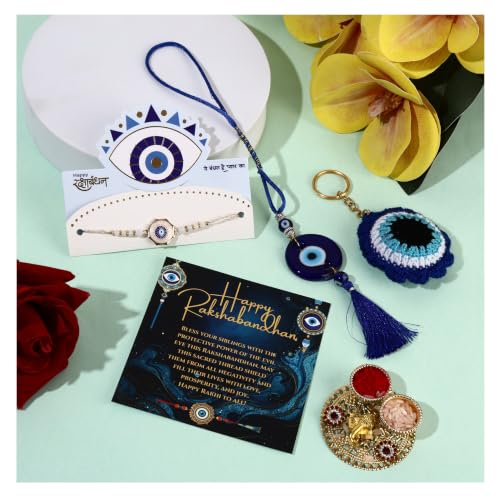 Image of THE URBAN ARTISTIC Rakhi Gift Box Combo Pack for Brother with Designer Rakhi, Roli Chawal, Greeting Card and Decorative Gift Box, Traditional Raksha Bandhan Festival Gift Set for Brothers