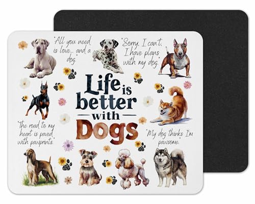 Life is better with Cats Dogs Horse Pats Hobby Tapis de souris pour le Royaume-Uni avec ordinateur de bureau antidérapant pour bureau, travail, école, maison, animaux de compagnie