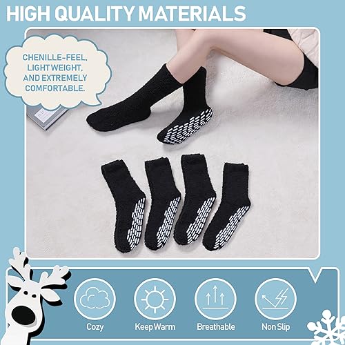 Image of Yebing Non Slip Hospital Socks for Women with Grips Fuzzy Cozy Anti Skid Slipper Socks Winter Warm Soft Fluffy Sleep Socks