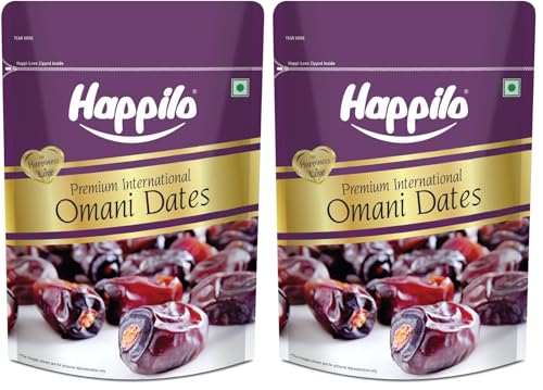 Image of Happilo Premium International Omani Dates 500g | Healthy snacks, Dry fruits, Khajoor, Khajur, Nutritious| Rich in Vitamins & Minerals | Natural Sweetener (Pack of 2)