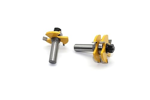 Miniatura 2 de Juego de 2 piezas de lengüeta y ranura, juego de brocas de enrutador, suelo de puerta de madera, 3 dientes ajustables, vástago de 1/2 pulgada en