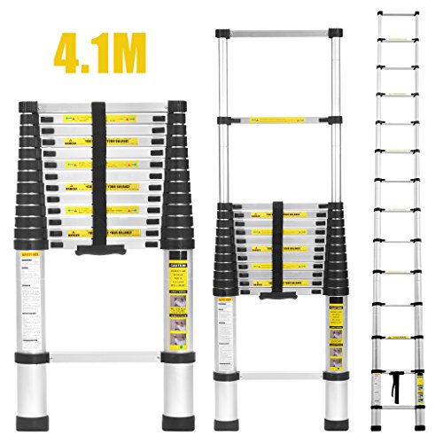 Preisvergleich Produktbild Finether Leiter Teleskopleiter 4.1M Aluleiter Anlegeleiter Mehrzweckleiter Alu max Belastbarkeit 150 kg