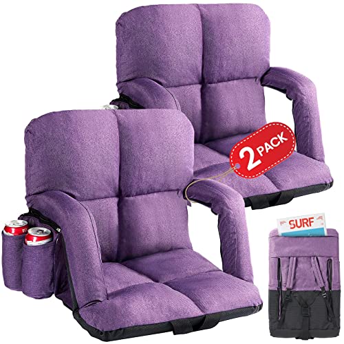 TDZWIN Wide Stadium Seats for Bleachers with Back Support, Extra Thick Plus Size Bleacher Seats with Backs and Cushion Wide, 6 Reclining Positions Bleacher Chairs for Outdoor Indoor 2 Pack (Purple)