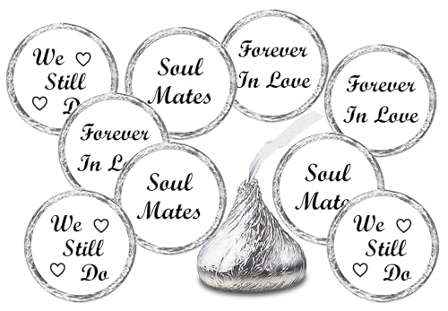 216 Vow Renewal Kisses Stickers, We Still Do Chocolate Drops Labels Stickers for Wedding Anniversary, Soul Mates Forever in Love Party Decorations, Favors Decor for Kisses. Made in USA